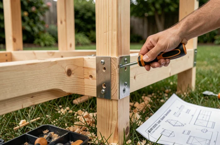 Assemblage d'une cabane en bois pour enfants style kit brico dépôt avec visserie et panneaux en pin