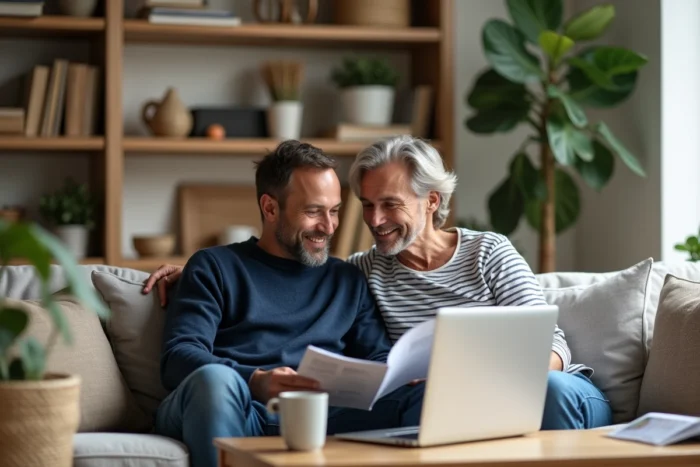 Couple consultant des catalogues pour choisir le bon équipement et mobilier pour leur maison moderne et confortable