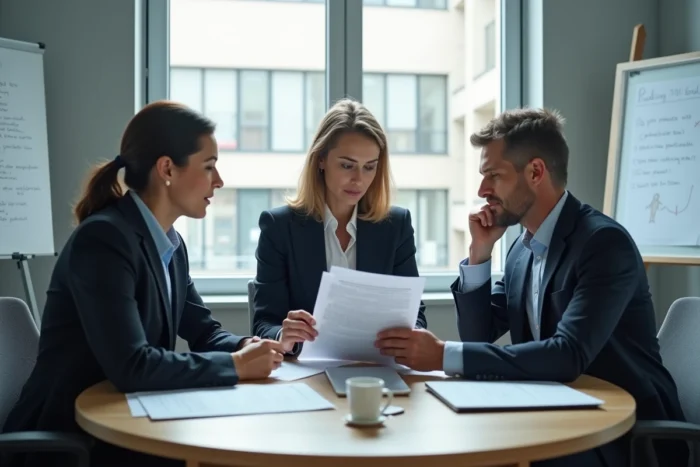 Équipe de professionnels de santé en réunion collaborative autour des solutions de services Optisanté