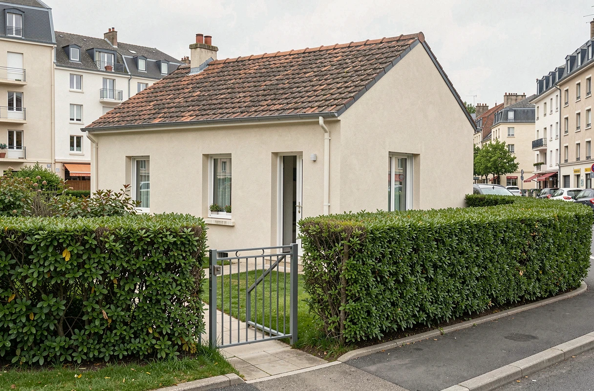 Maison individuelle avec jardin à louer en bordure de ville française pour environ 600 euros, vue extérieure